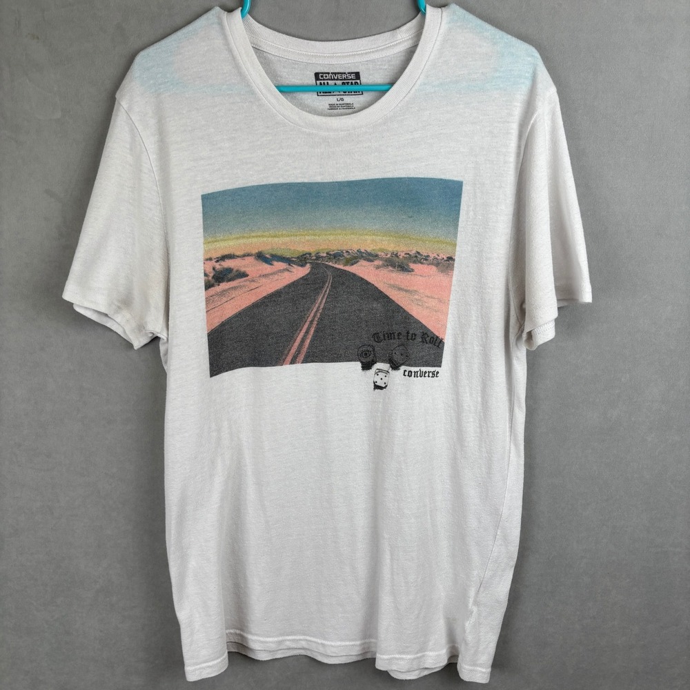 Converse All Star Mens L White Time to Roll Desert Road Festival Graphic T-Shirt